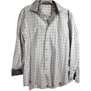 Bugatchi Shirt Mens Large White Incognito Paisleys Floral Flip Cuff‎ Button Up